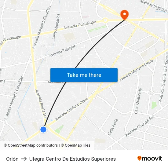 Orión to Utegra Centro De Estudios Superiores map