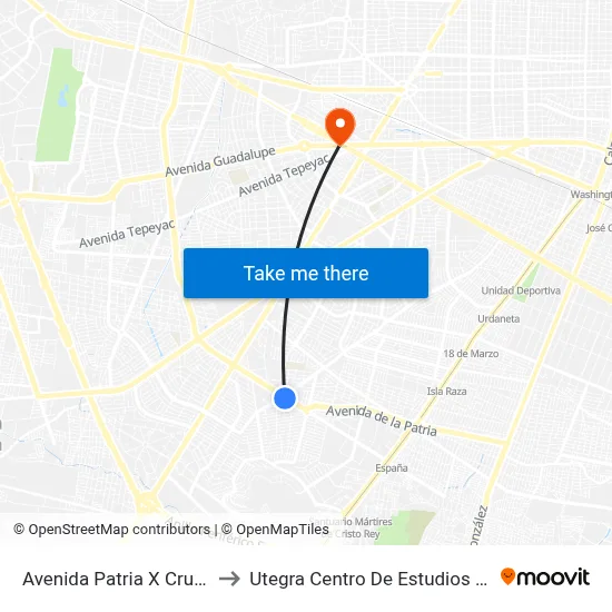 Avenida Patria X Cruz Del Sur to Utegra Centro De Estudios Superiores map