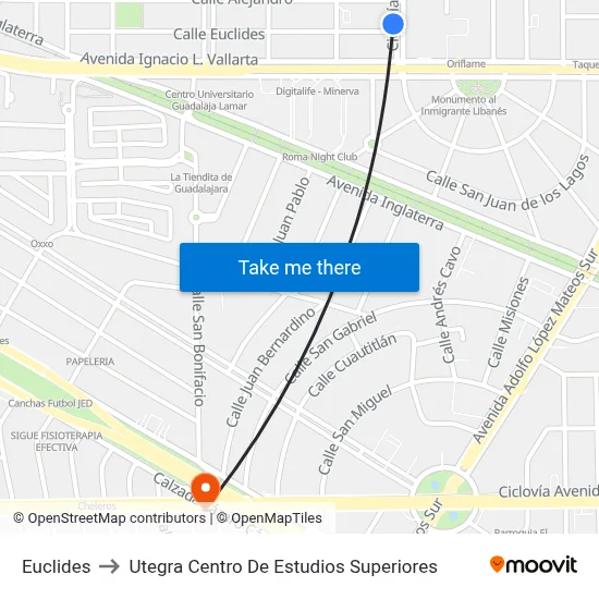 Euclides to Utegra Centro De Estudios Superiores map