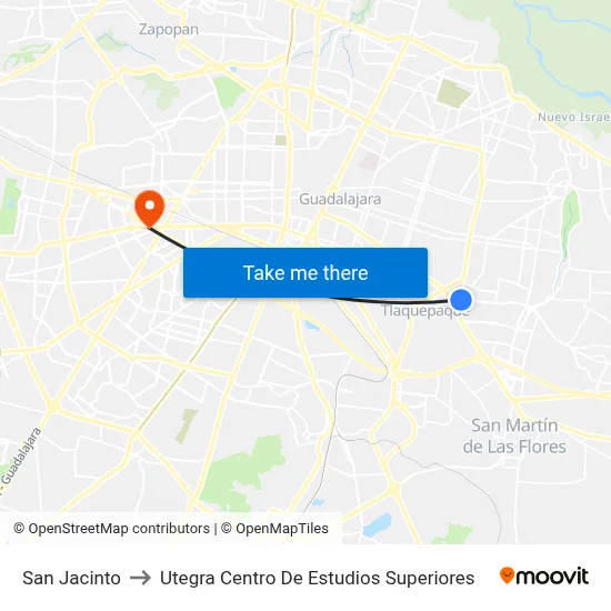 San Jacinto to Utegra Centro De Estudios Superiores map