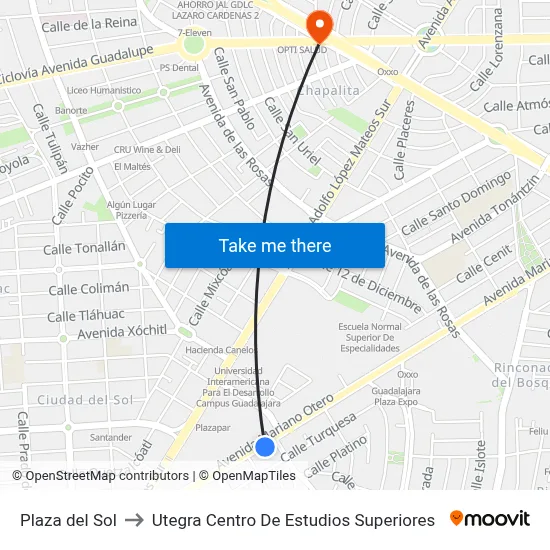 Plaza del Sol to Utegra Centro De Estudios Superiores map