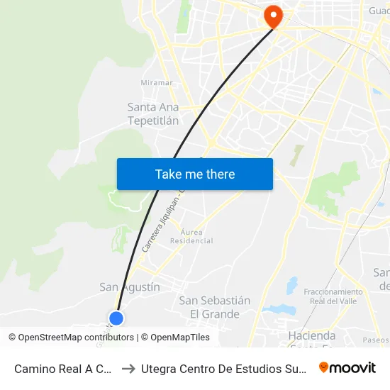 Camino Real A Colima to Utegra Centro De Estudios Superiores map