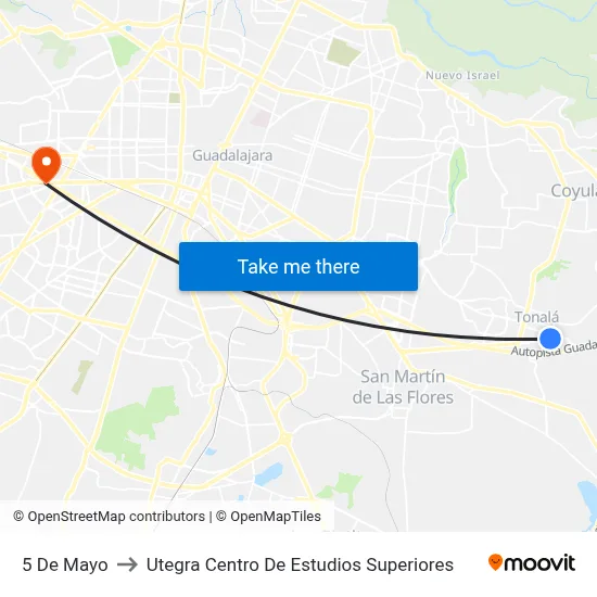 5 De Mayo to Utegra Centro De Estudios Superiores map