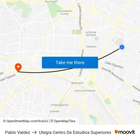Pablo Valdez to Utegra Centro De Estudios Superiores map