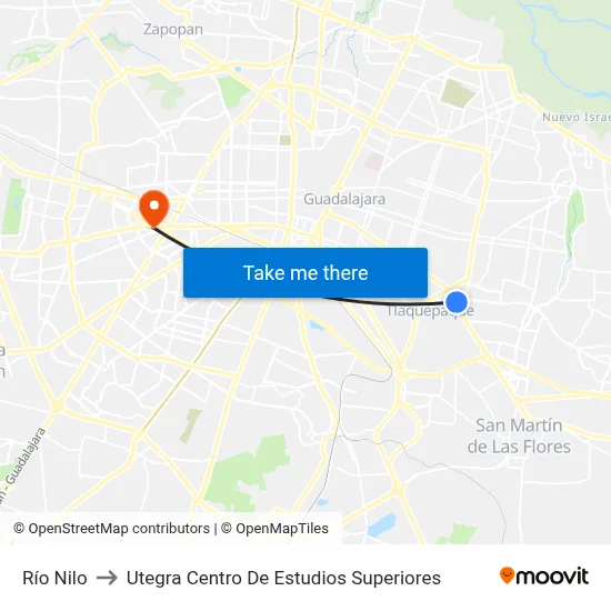Río Nilo to Utegra Centro De Estudios Superiores map