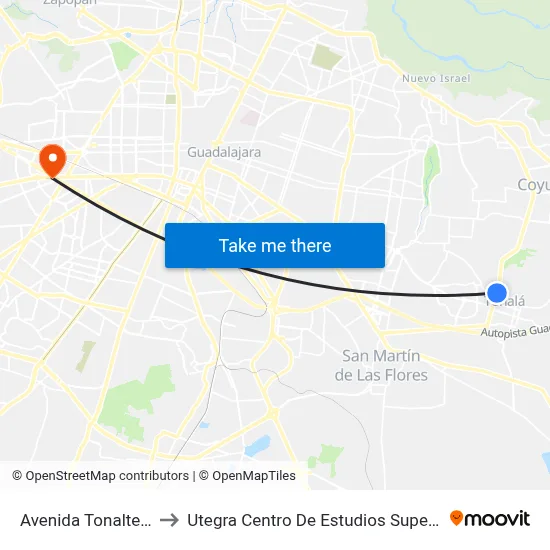 Avenida Tonaltecas to Utegra Centro De Estudios Superiores map