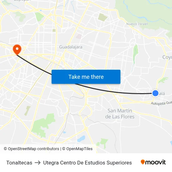 Tonaltecas to Utegra Centro De Estudios Superiores map