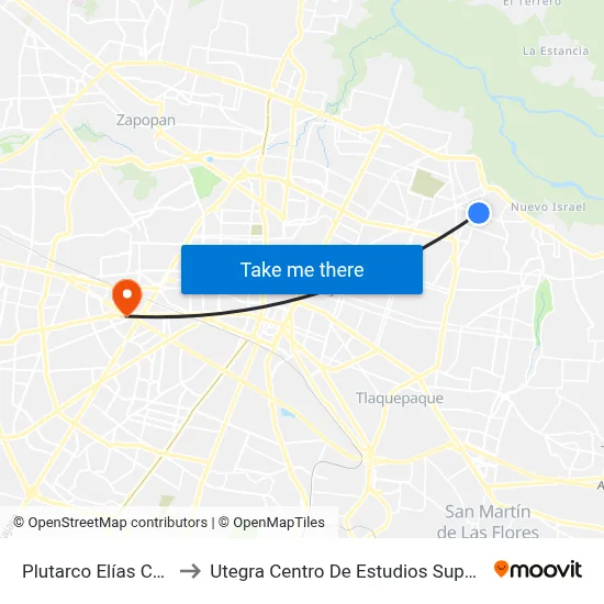 Plutarco Elías Calles to Utegra Centro De Estudios Superiores map