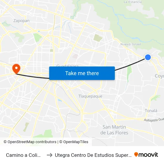 Camino a Colimilla to Utegra Centro De Estudios Superiores map