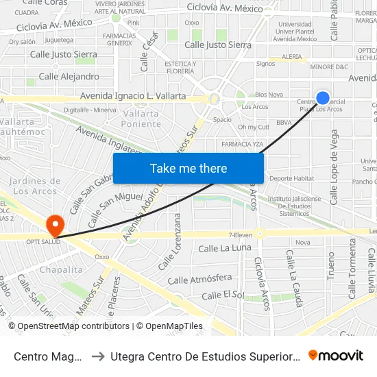 Centro Magno to Utegra Centro De Estudios Superiores map
