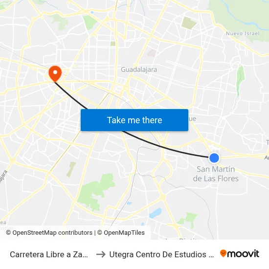 Carretera Libre a Zapotlanejo to Utegra Centro De Estudios Superiores map