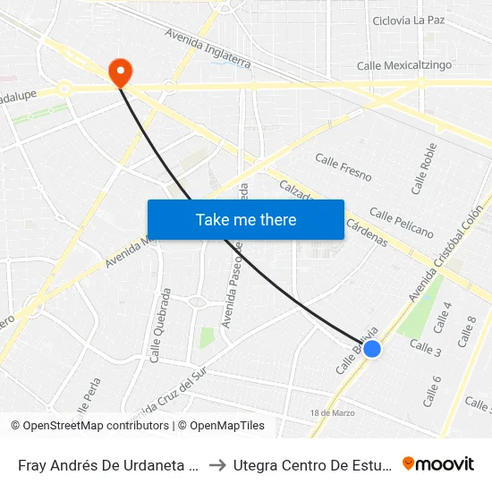 Fray Andrés De Urdaneta X Cristobal Colón to Utegra Centro De Estudios Superiores map