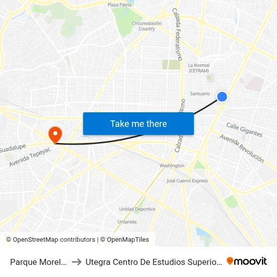 Parque Morelos to Utegra Centro De Estudios Superiores map