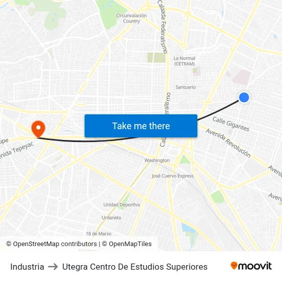 Industria to Utegra Centro De Estudios Superiores map