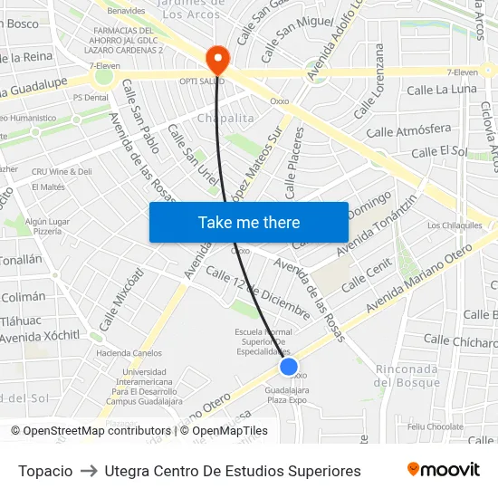 Topacio to Utegra Centro De Estudios Superiores map