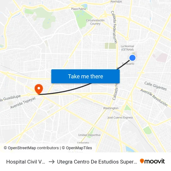 Hospital Civil Viejo to Utegra Centro De Estudios Superiores map