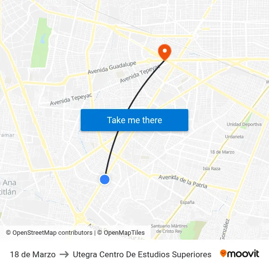 18 de Marzo to Utegra Centro De Estudios Superiores map