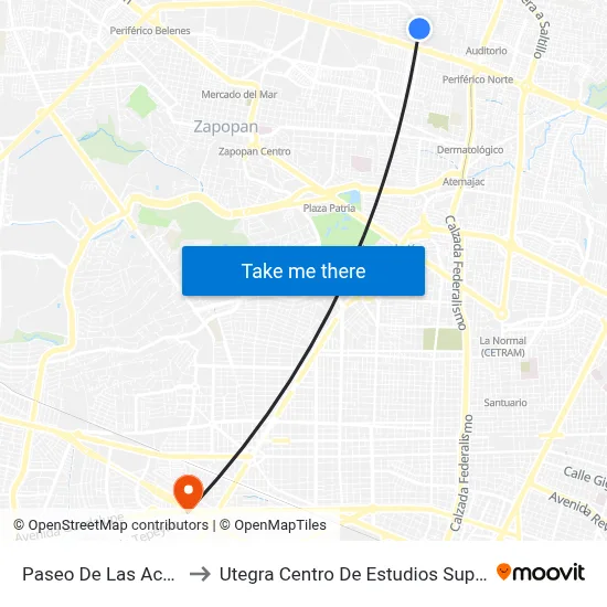 Paseo De Las Acacias to Utegra Centro De Estudios Superiores map