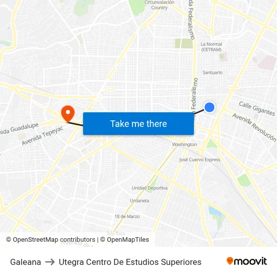 Galeana to Utegra Centro De Estudios Superiores map