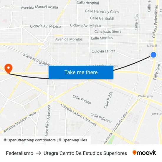 Federalismo to Utegra Centro De Estudios Superiores map
