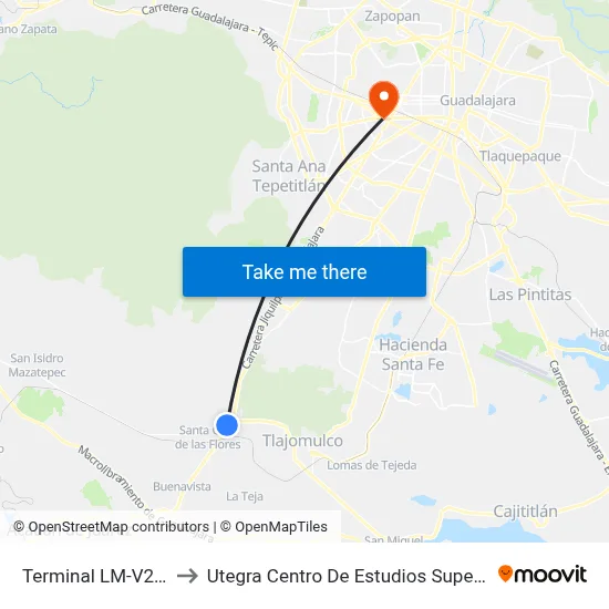 Terminal LM-V2/V3 to Utegra Centro De Estudios Superiores map