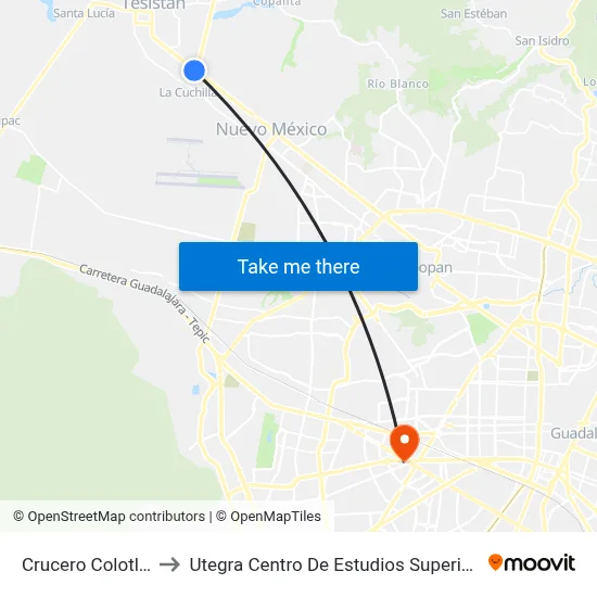 Crucero Colotlán to Utegra Centro De Estudios Superiores map
