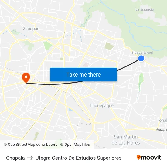 Chapala to Utegra Centro De Estudios Superiores map