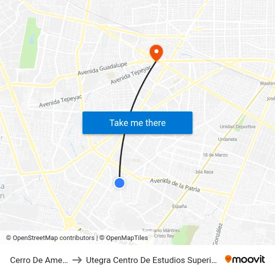 Cerro De Ameca to Utegra Centro De Estudios Superiores map