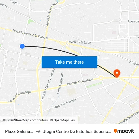 Plaza Galerías I to Utegra Centro De Estudios Superiores map