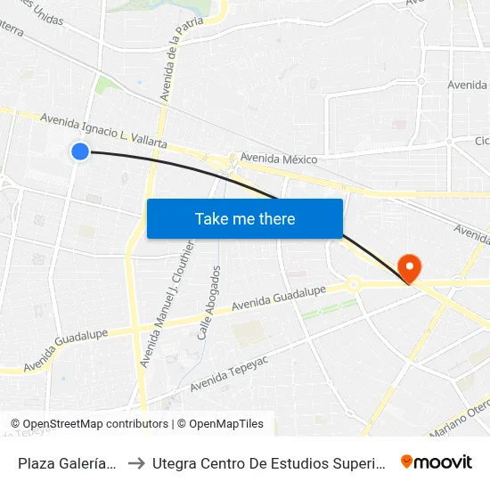 Plaza Galerías II to Utegra Centro De Estudios Superiores map