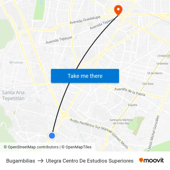 Bugambilias to Utegra Centro De Estudios Superiores map