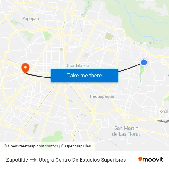 Zapotiltic to Utegra Centro De Estudios Superiores map