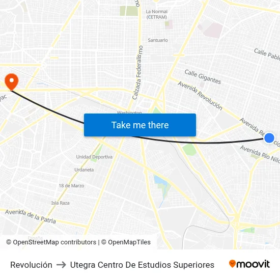 Revolución to Utegra Centro De Estudios Superiores map