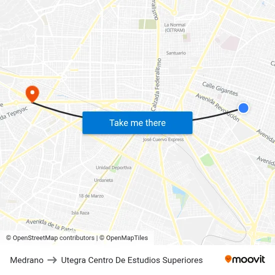 Medrano to Utegra Centro De Estudios Superiores map