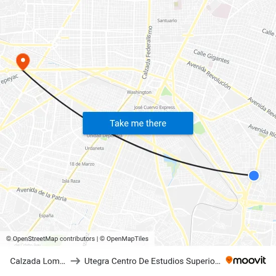 Calzada Lomas to Utegra Centro De Estudios Superiores map