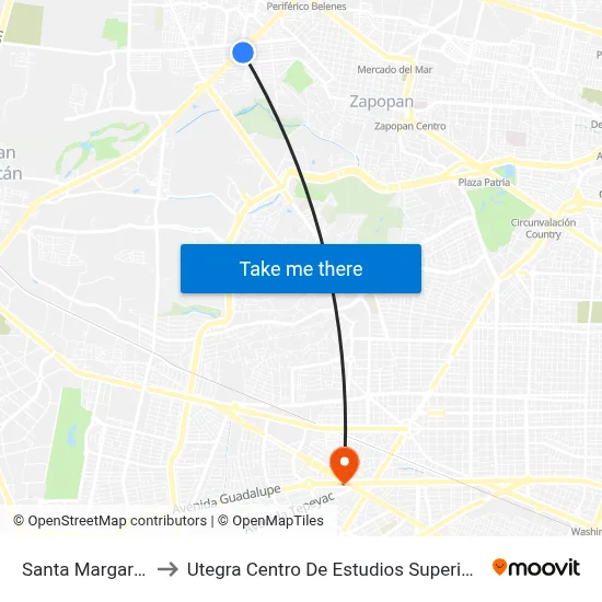 Santa Margarita to Utegra Centro De Estudios Superiores map