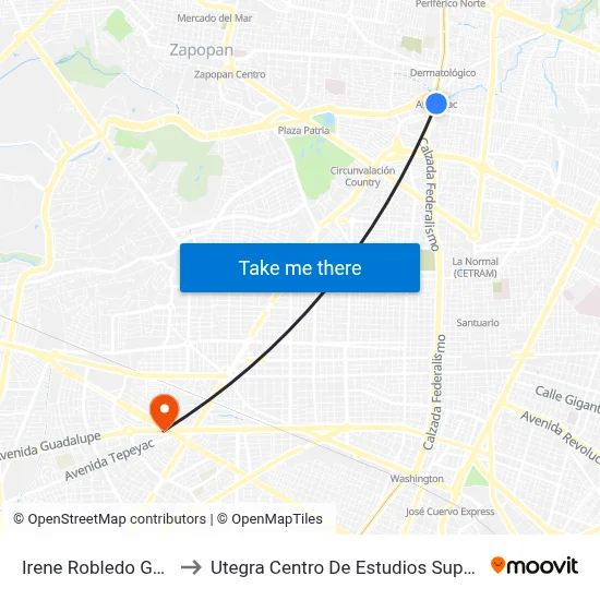 Irene Robledo García to Utegra Centro De Estudios Superiores map