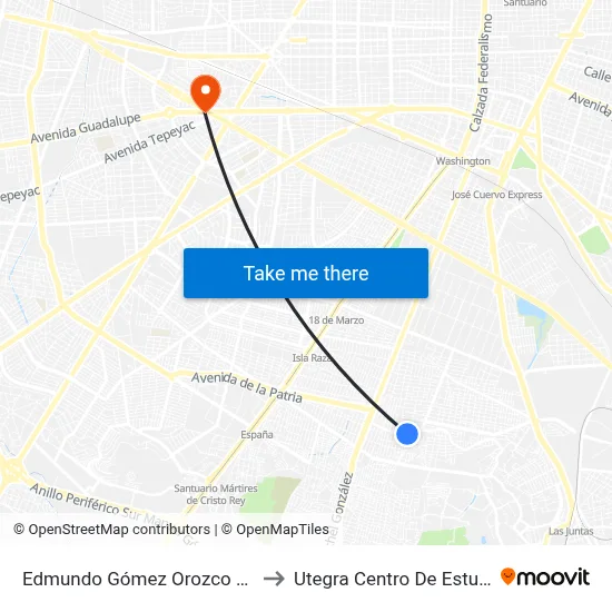 Edmundo Gómez Orozco X Luis Covarrubias to Utegra Centro De Estudios Superiores map