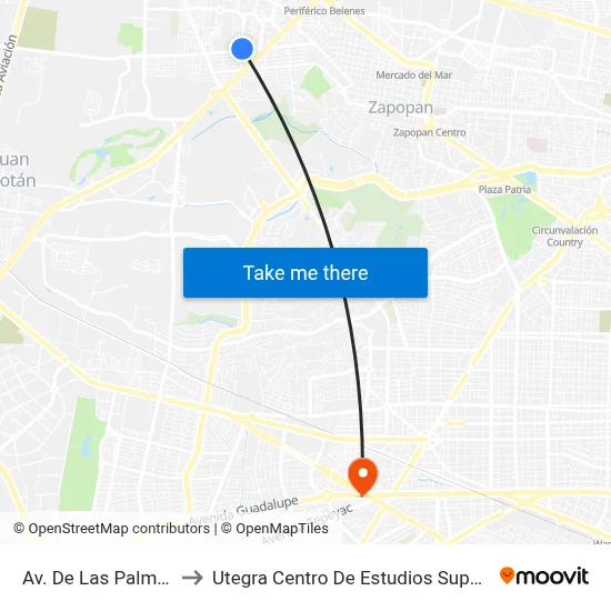 Av. De Las Palmeras to Utegra Centro De Estudios Superiores map