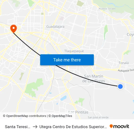 Santa Teresita to Utegra Centro De Estudios Superiores map