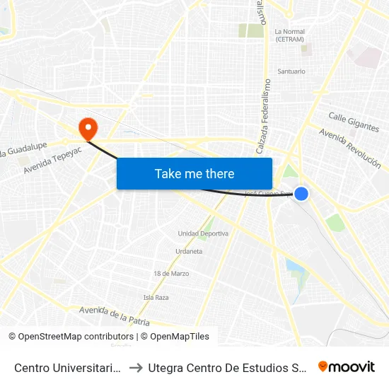 Centro Universitario Uteg to Utegra Centro De Estudios Superiores map