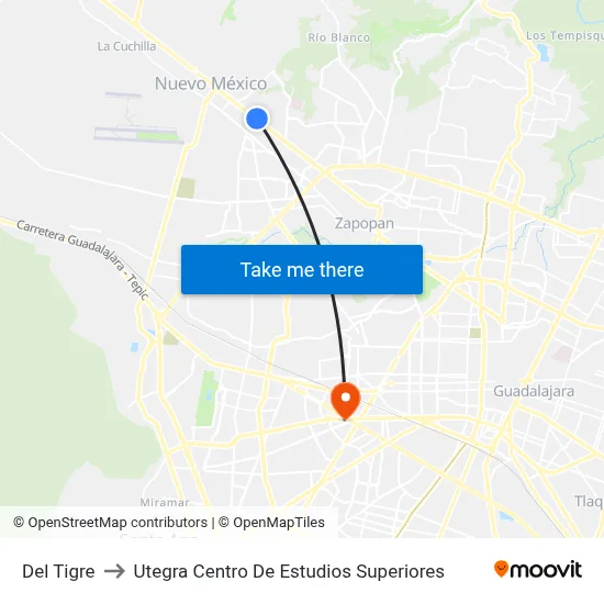 Del Tigre to Utegra Centro De Estudios Superiores map