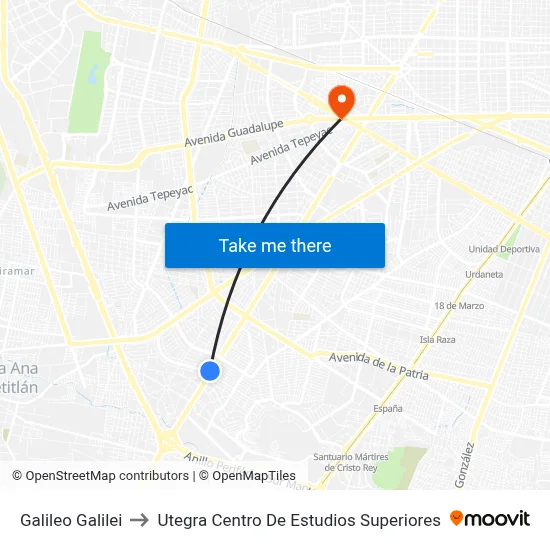 Galileo Galilei to Utegra Centro De Estudios Superiores map