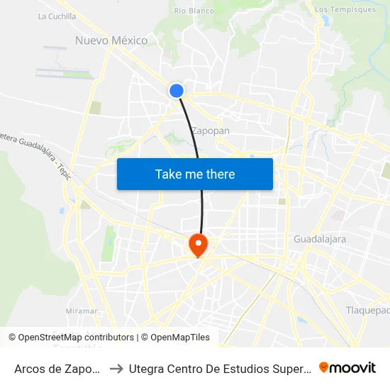 Arcos de Zapopan to Utegra Centro De Estudios Superiores map