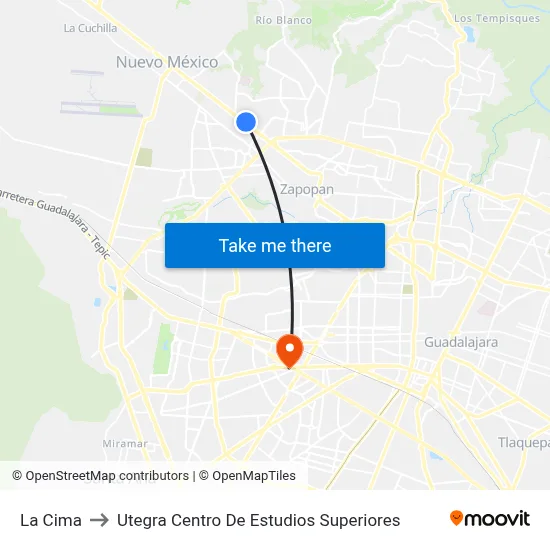 La Cima to Utegra Centro De Estudios Superiores map