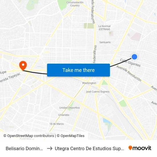 Belisario Domínguez to Utegra Centro De Estudios Superiores map