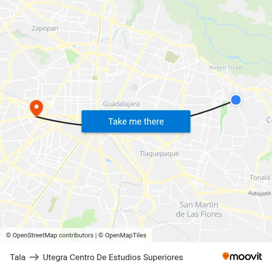 Tala to Utegra Centro De Estudios Superiores map