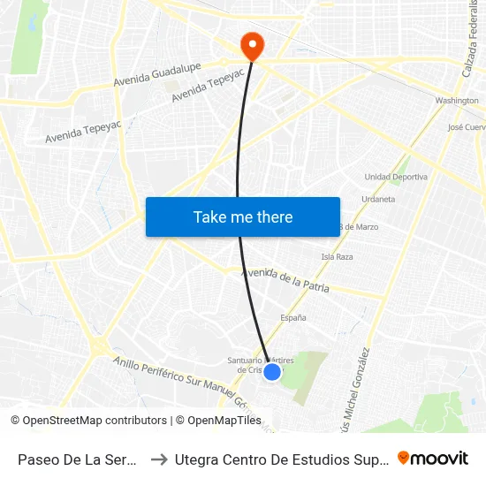 Paseo De La Serenata to Utegra Centro De Estudios Superiores map