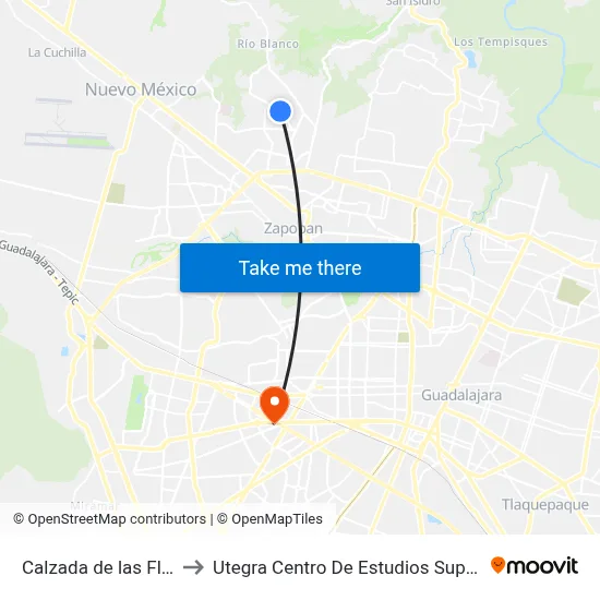 Calzada de las Flores to Utegra Centro De Estudios Superiores map