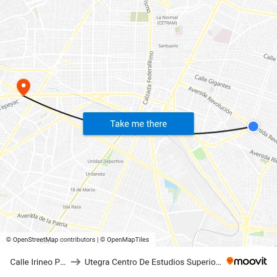 Calle Irineo Paz to Utegra Centro De Estudios Superiores map